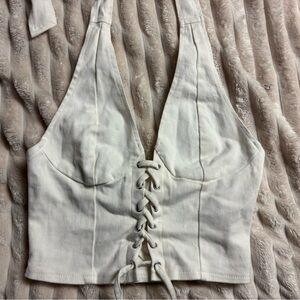 White Lace-Up Halter Top